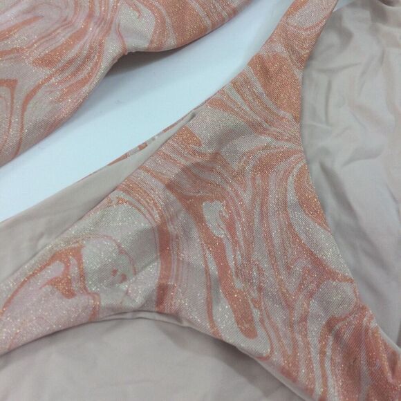 L*Space Lizzie Tie Dye Peach Pink Shimmer Camacho 2 Pc Bikini Top & Bottom Large - Picture 3 of 9